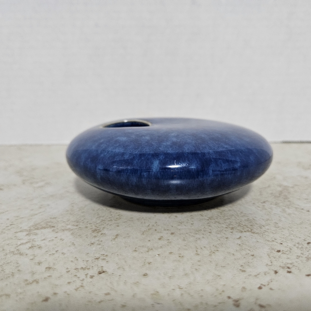 Georgetown Pottery Signed Ikebana Japanese Flower Frog Arranging Vase Blue 5” - Picture 4 of 14